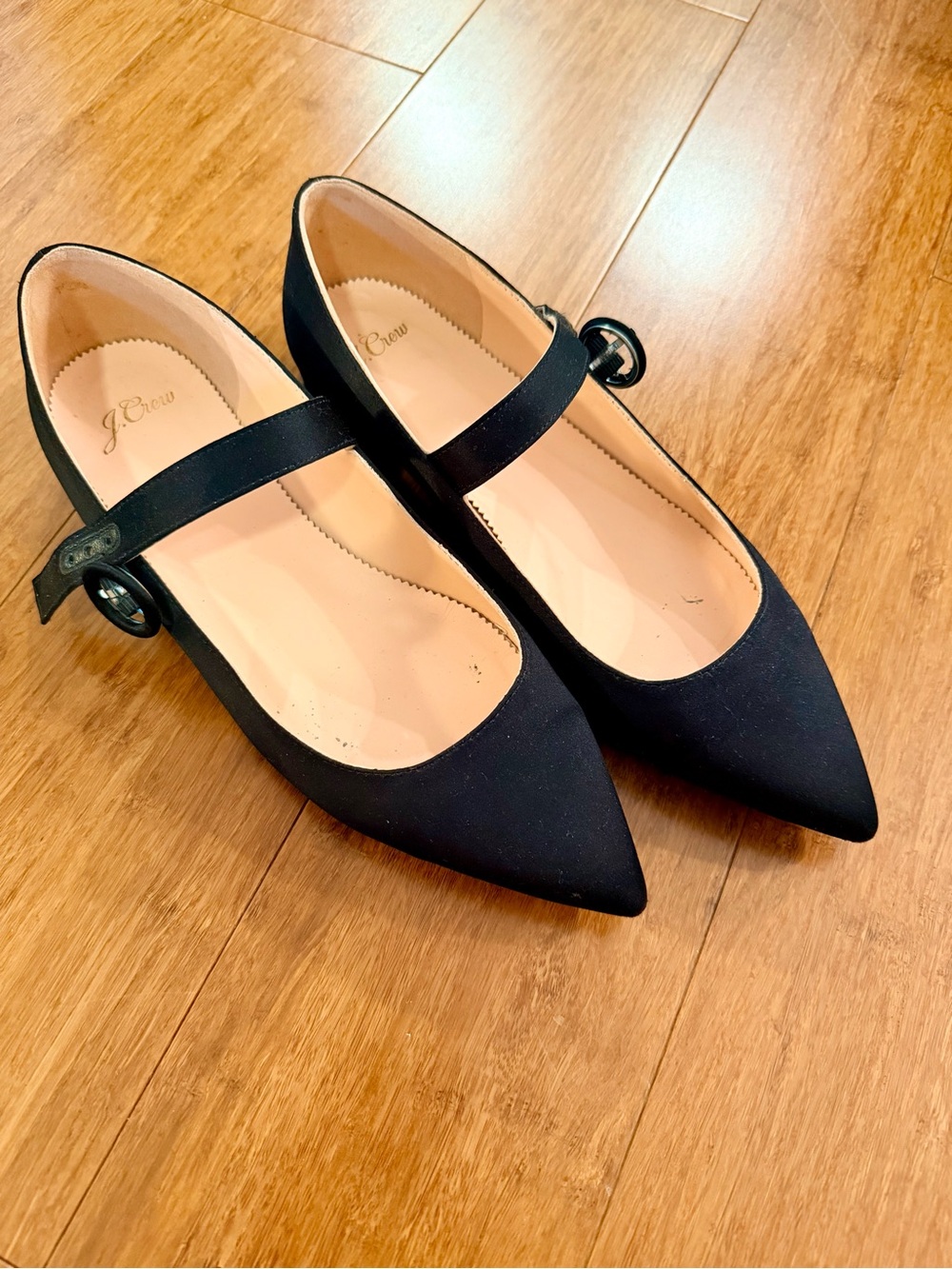 J. Crew Silk Black Pointed Mary Jane Flats